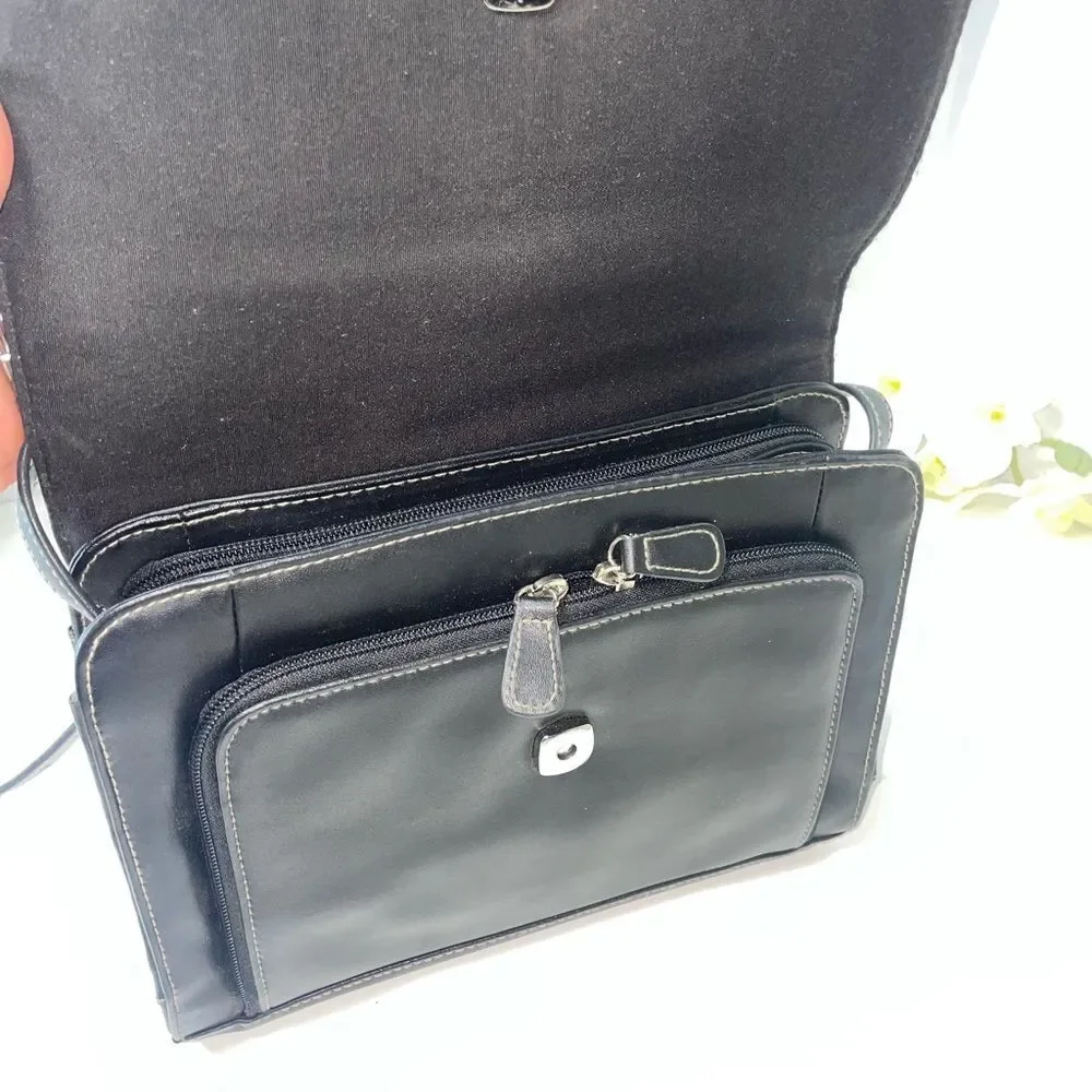 Villager Black Leather Organizer Messenger Bag